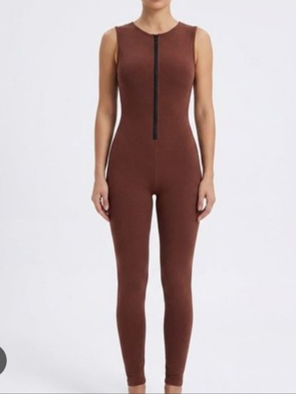 Naked Wardrobe Baby Mama Brown Sleeveless Zip Front Jumpsuit Maternity Nursing M